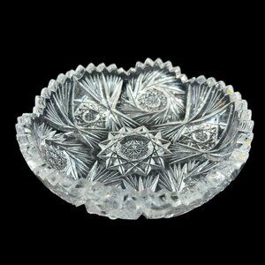 Antique Brilliant Cut Crystal Bowl C. 1905-1915 Sawtooth Edge Pinwheel Fan motif